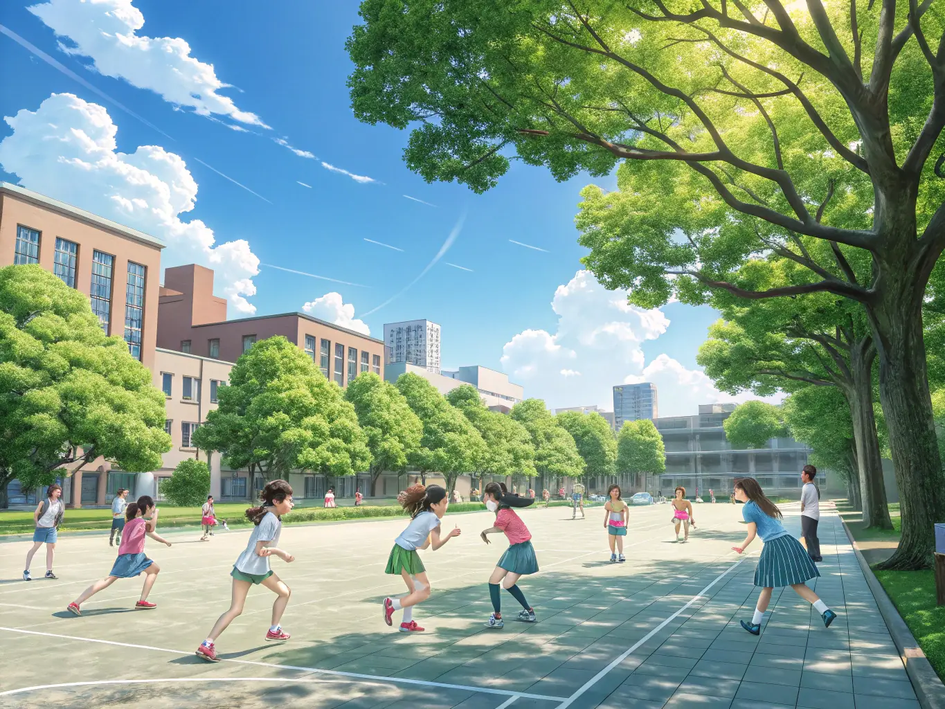 A digital illustration of a group of high school students with exaggerated expressions and colorful hairstyles, representing a Japanese slice-of-life comic.